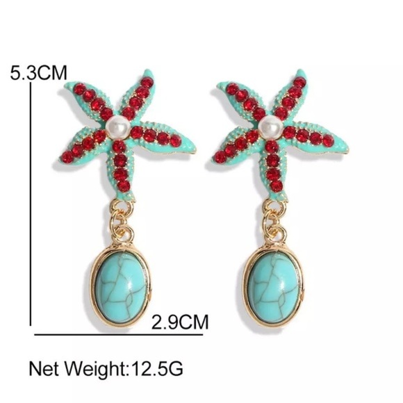 NWT Starfish Pearl Jeweled Dangle Earrings - Picture 4 of 10